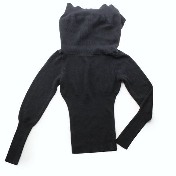 Black Off The Shoulder Sweater Ribbed Knit Adjustable Open Back Long Sleeve SZ S - Picture 6 of 15